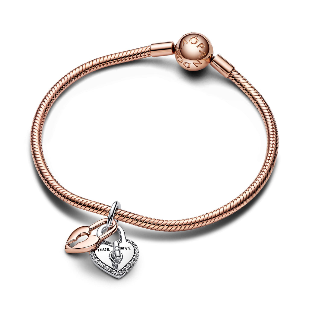 Two-tone Twistable Heart Padlock Double Dangle Charm