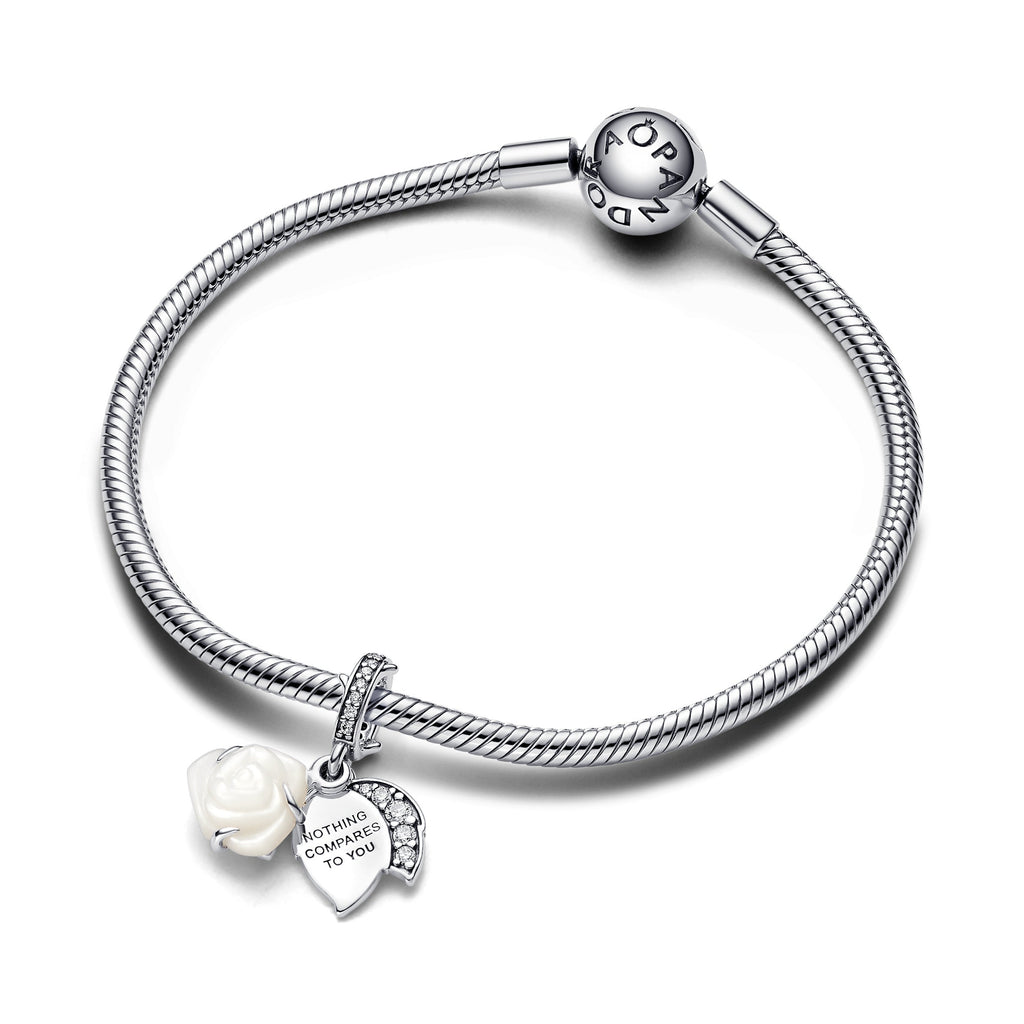 White Rose in Bloom Double Dangle Charm