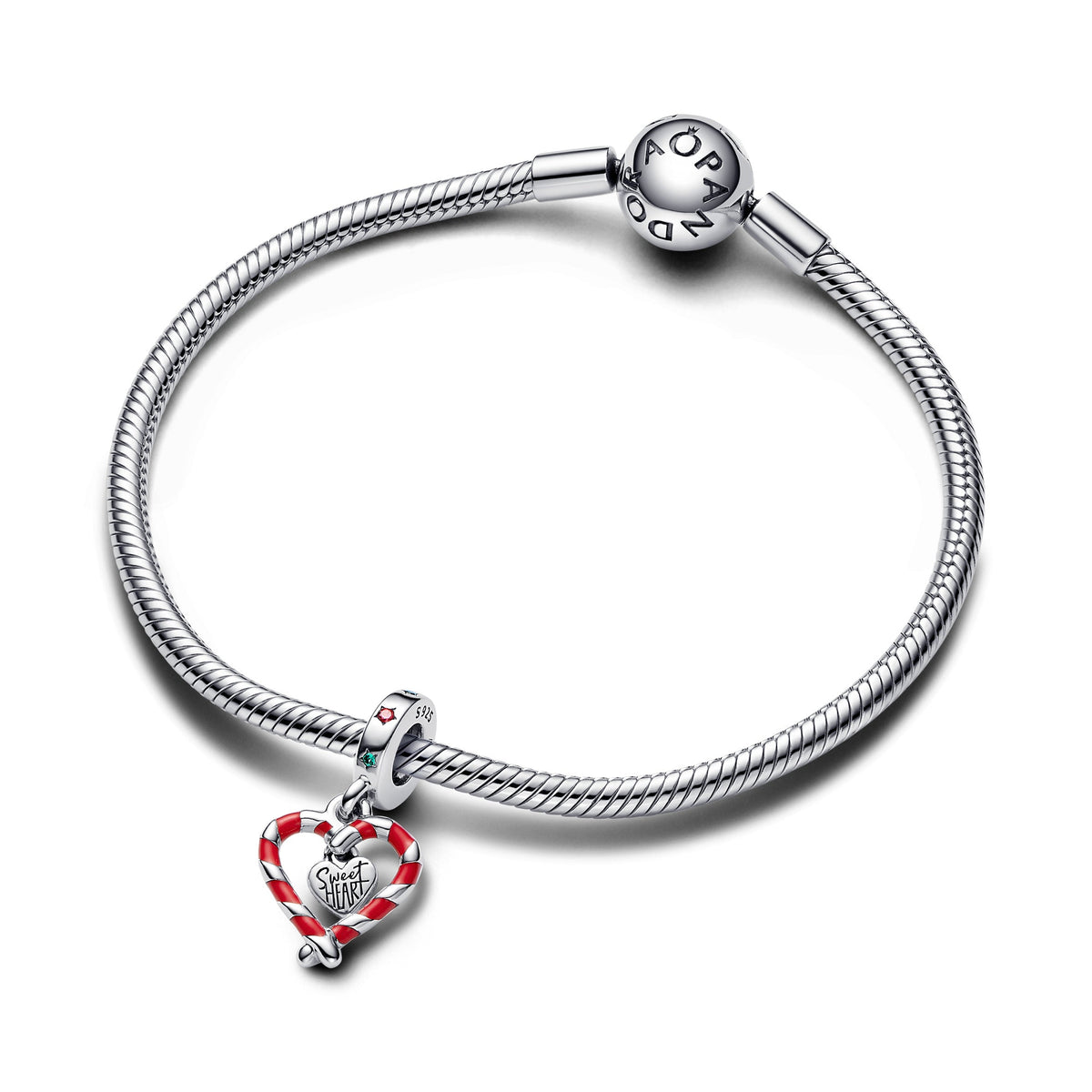 Double Candy Cane Heart Christmas Dangle Charm