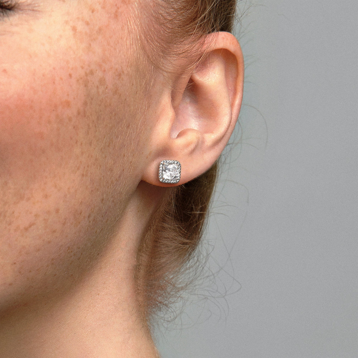 Square Sparkle Halo Stud Earrings