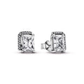 Rectangular Sparkling Halo Stud Earrings