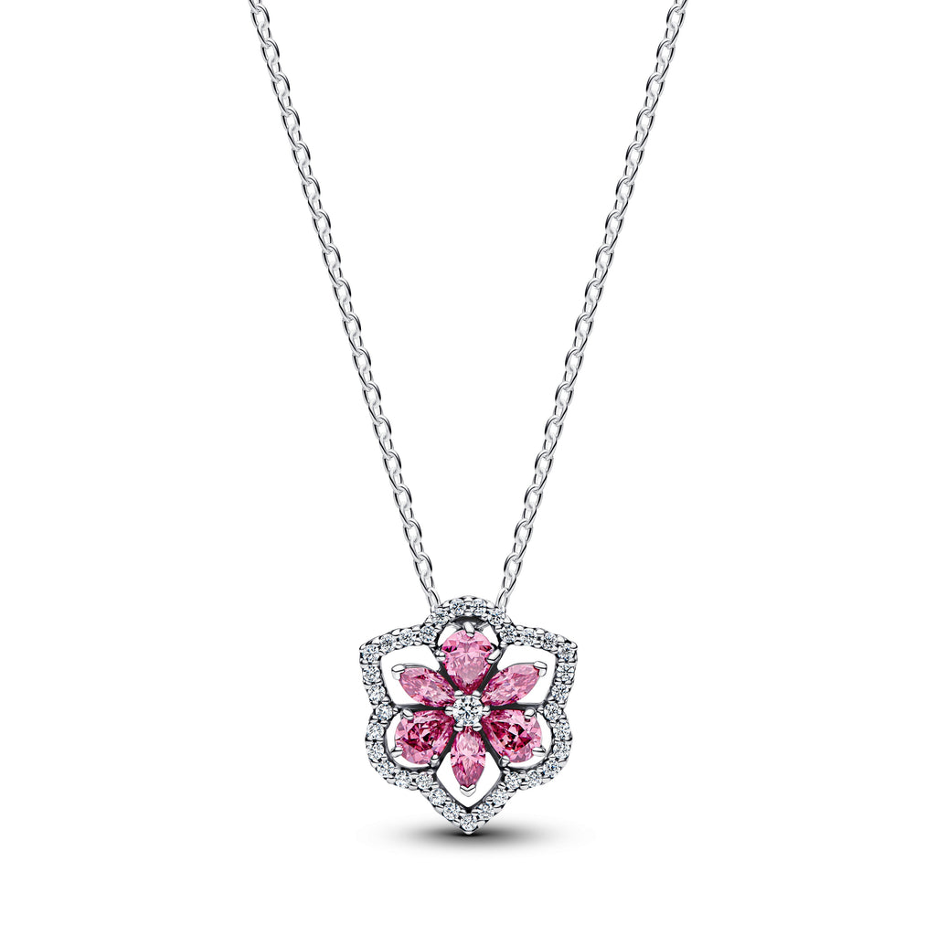 Herbarium Sparkling Pink Flower Pendant Necklace
