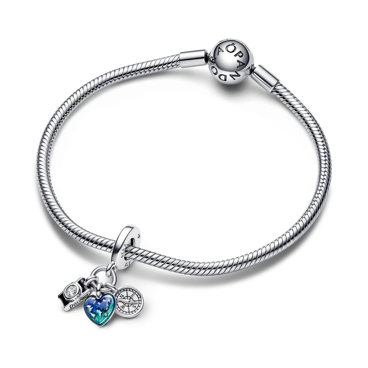 Camera, Heart & Compass Triple Dangle Charm