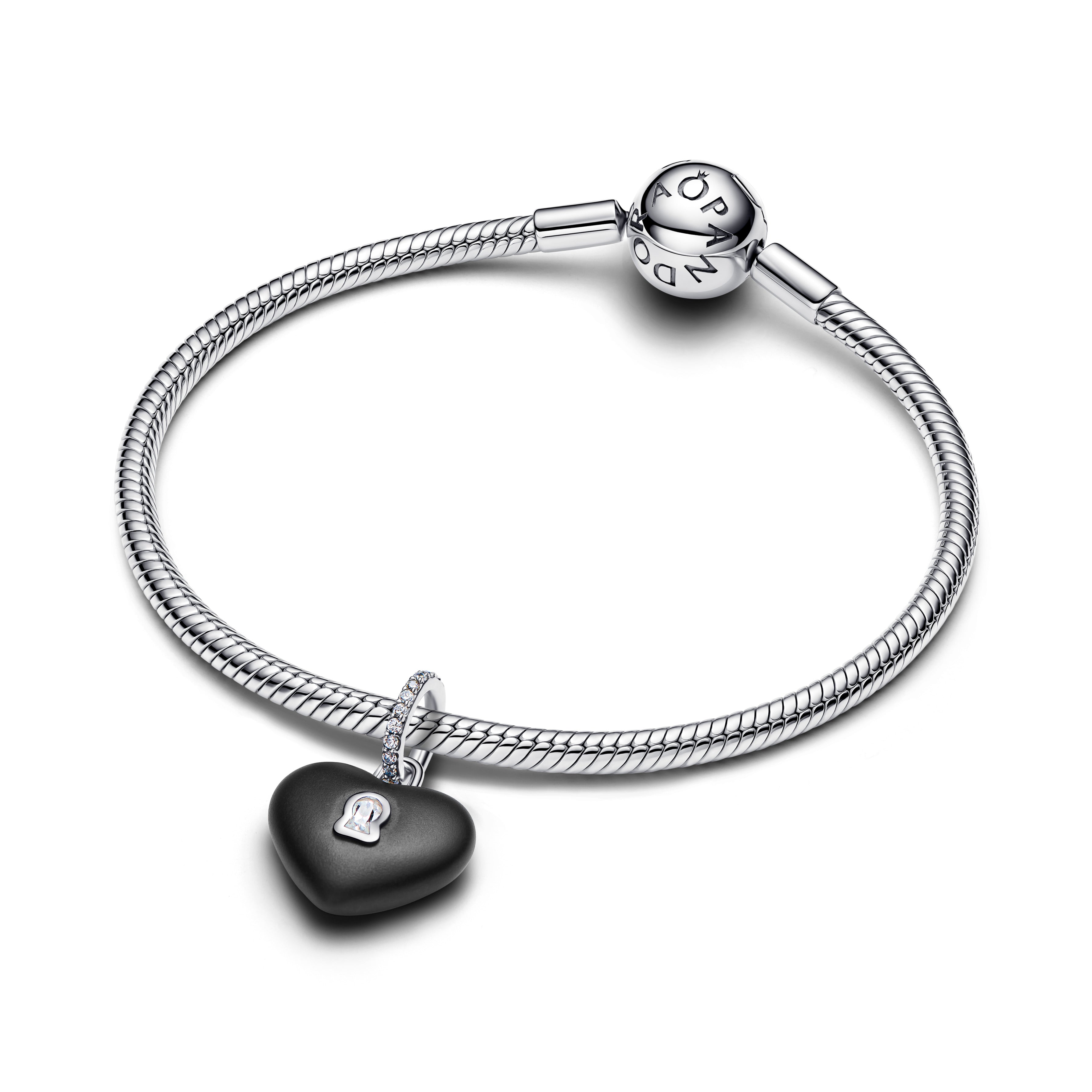 Matte Black Ceramic Heart Padlock Dangle Charm